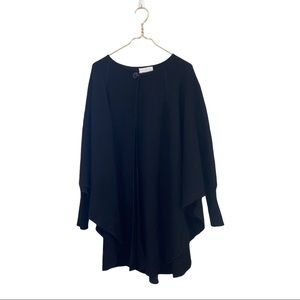 Soft Surroundings Black Poncho Cape Sweater 100% Wool S/M Batwing Dolman Sleeves